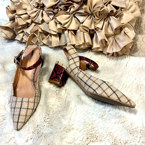 Mariko Anthropologie Marilou Plaid Snakeprint Colorblock Slingback Shoes Sz 7 - Picture 6 of 13